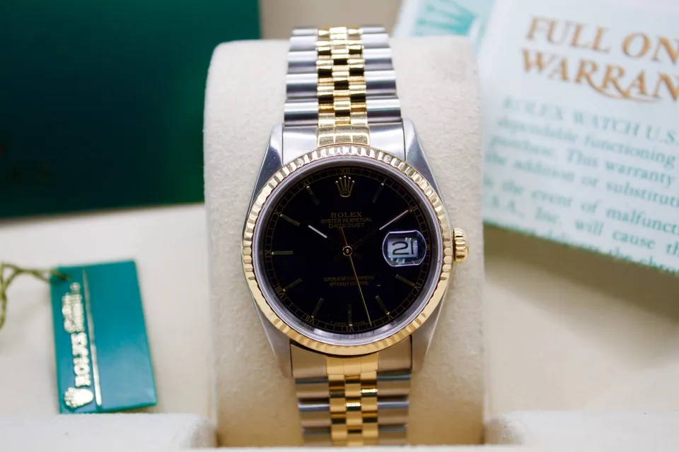 Rolex Datejust 36mm 16233 Black Sticks Dial Two Tone Gold Jubilee Band w. B/P