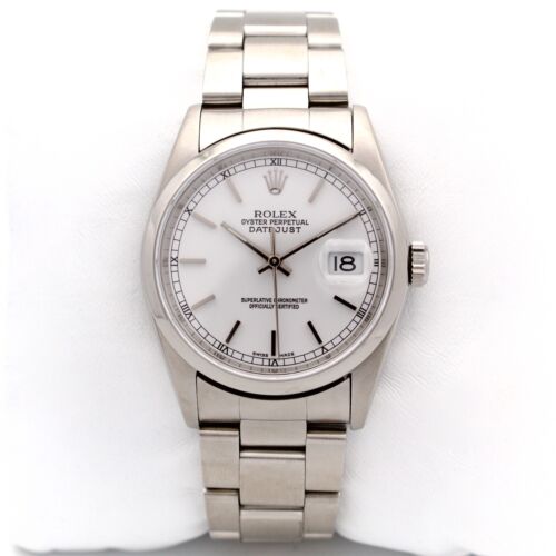 Rolex Datejust 36 36mm 16200 White Dial Automatic Steel Oyster Band w. Box