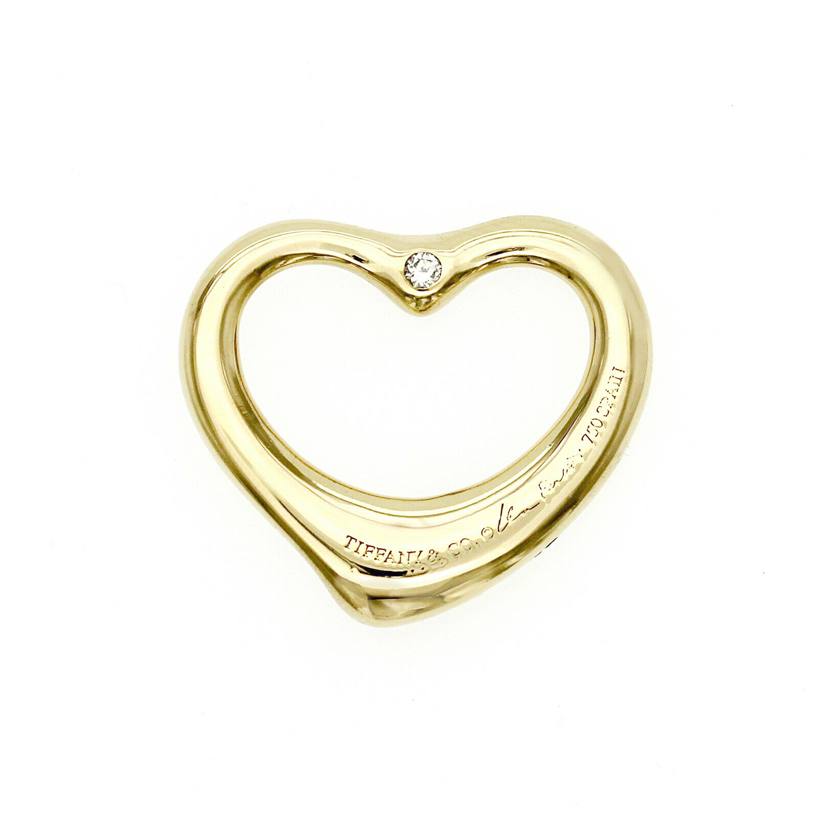 TIFFANY & Co. 18K Gold Elsa Peretti 22mm Open Heart Both Side Diamond Pendant