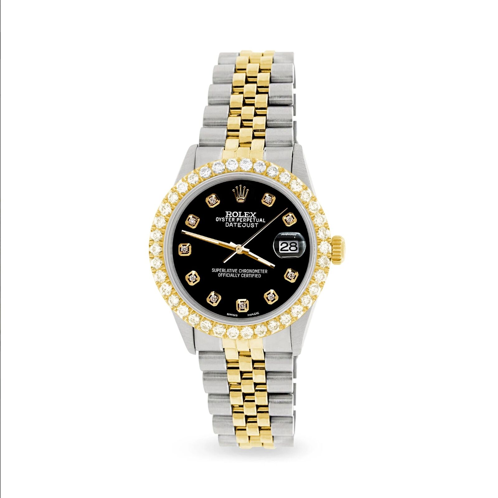 Rolex Datejust 36mm 2-Tone Watch 3.05ct Diamond Bezel/Black Diamond Dial