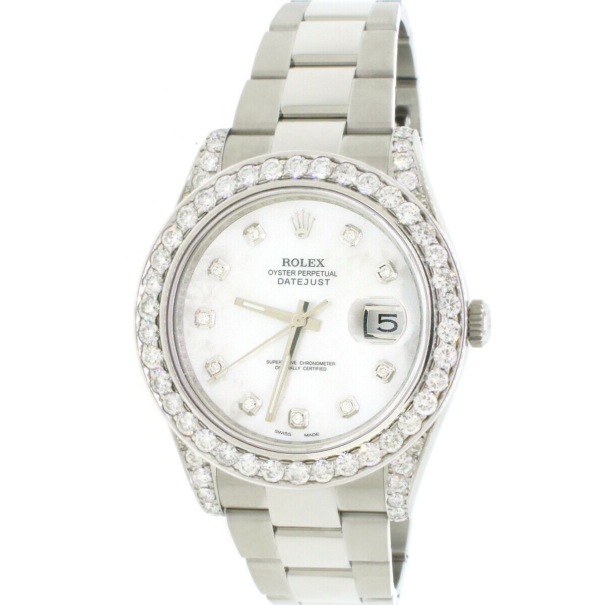 Rolex Datejust II 41mm SS Oyster Watch White MOP Diamond Dial &amp; Bezel Box Papers