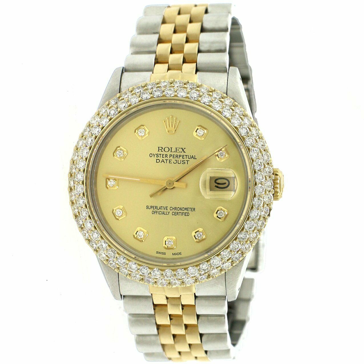 Rolex Datejust 36mm 2-Tone Watch w/4.6CT Diamond Dome Bezel/Champagne Dial