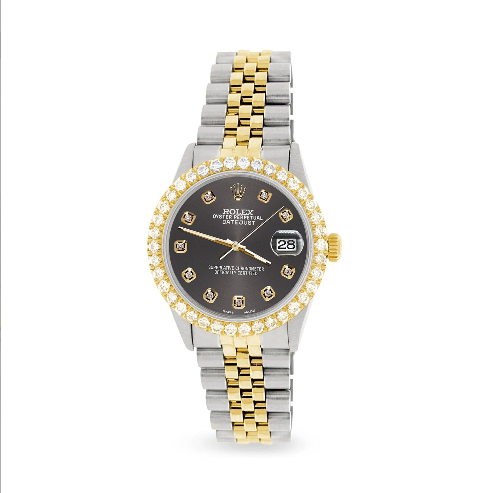 Rolex Datejust 36mm 2-Tone Watch 3.05ct Diamond Bezel/Rhodium Gray Diamond Dial