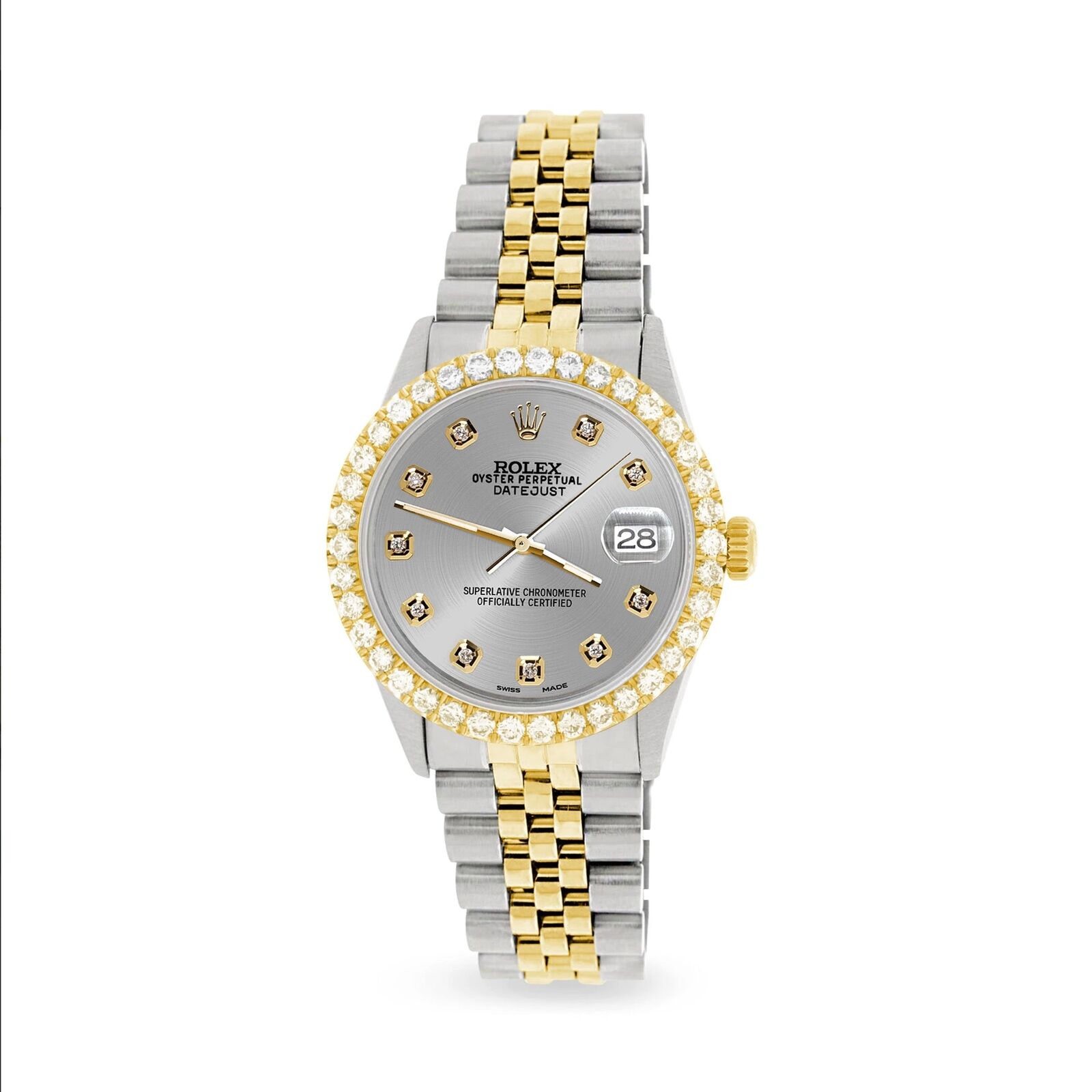 Rolex Datejust 36mm 2-Tone Watch 3.05ct Diamond Bezel/Gray Diamond Dial