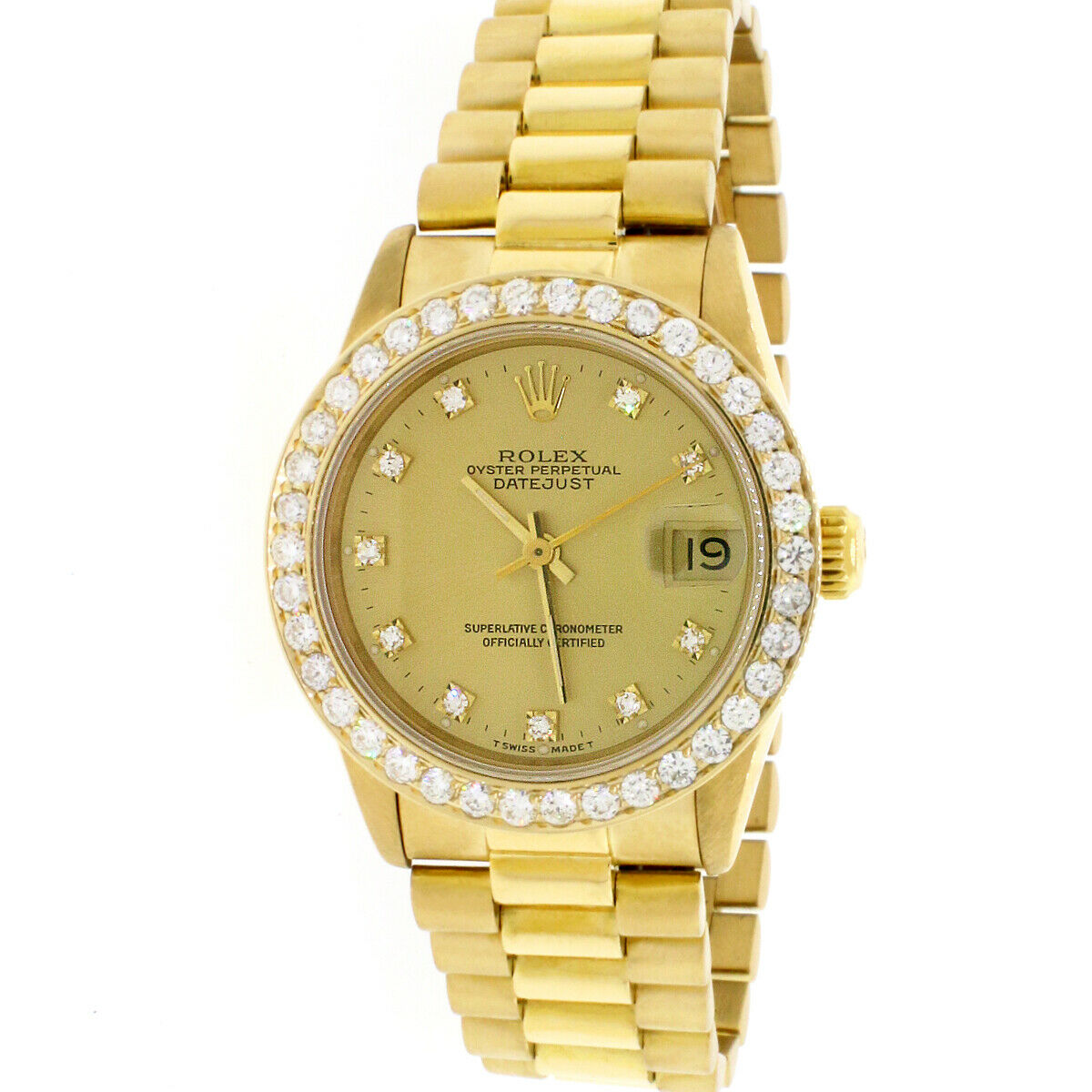Rolex President Datejust Midsize 31mm 18K Yellow Gold Automatic w/Diamond Bezel