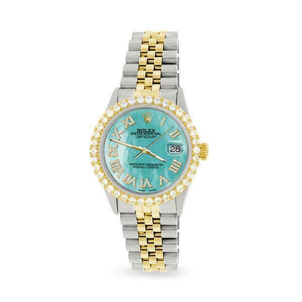 Rolex Datejust 36mm 2-Tone WATCH with 3.10ct Diamond Bezel/Aquamarine Blue Dial
