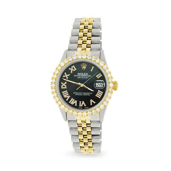 Rolex Datejust 36mm 2-Tone WATCH /3.10ct Diamond Bezel/Black Pearl Diamond Dial