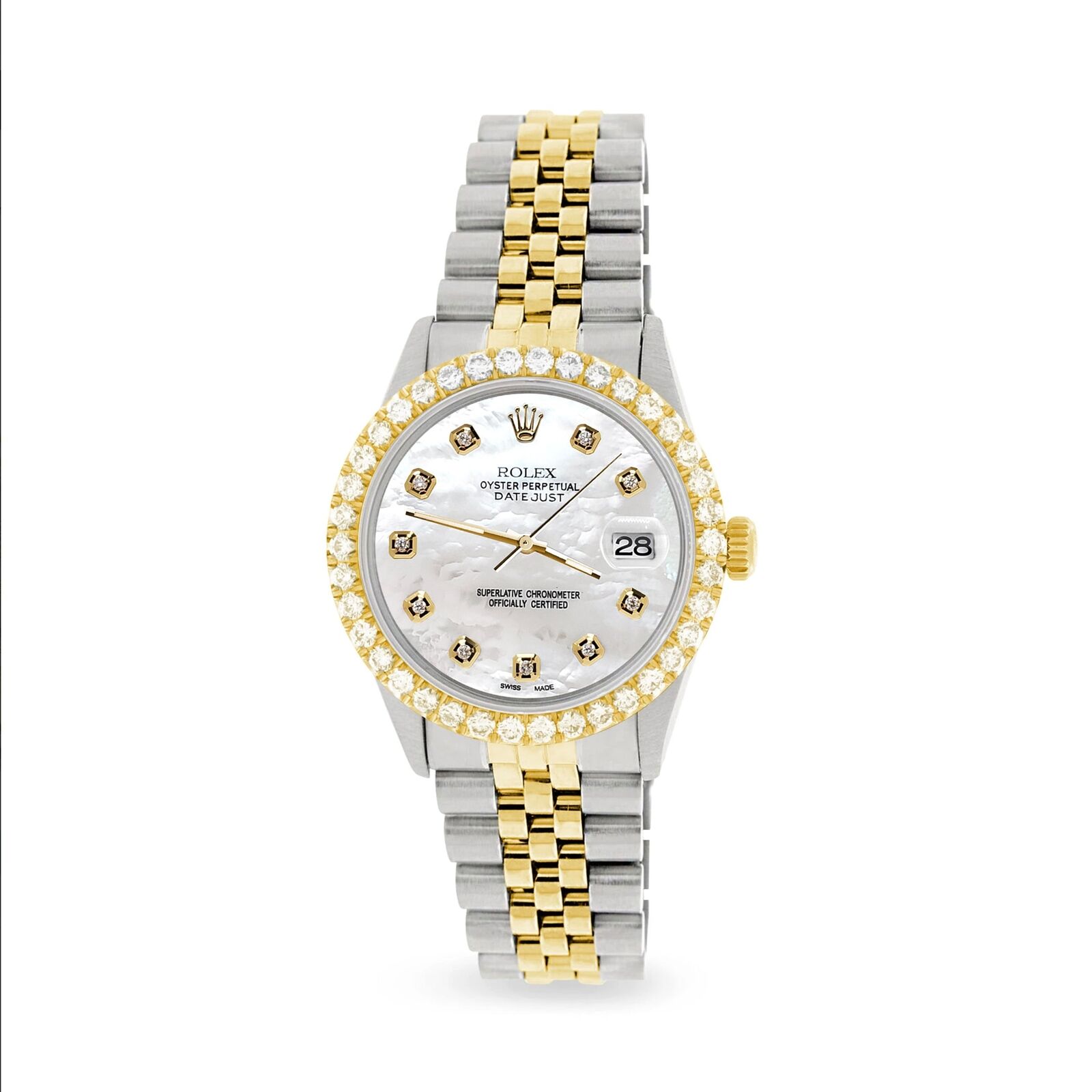 Rolex Datejust 36mm 2-Tone Watch 3.05ct Diamond Bezel/White MOP Diamond Dial