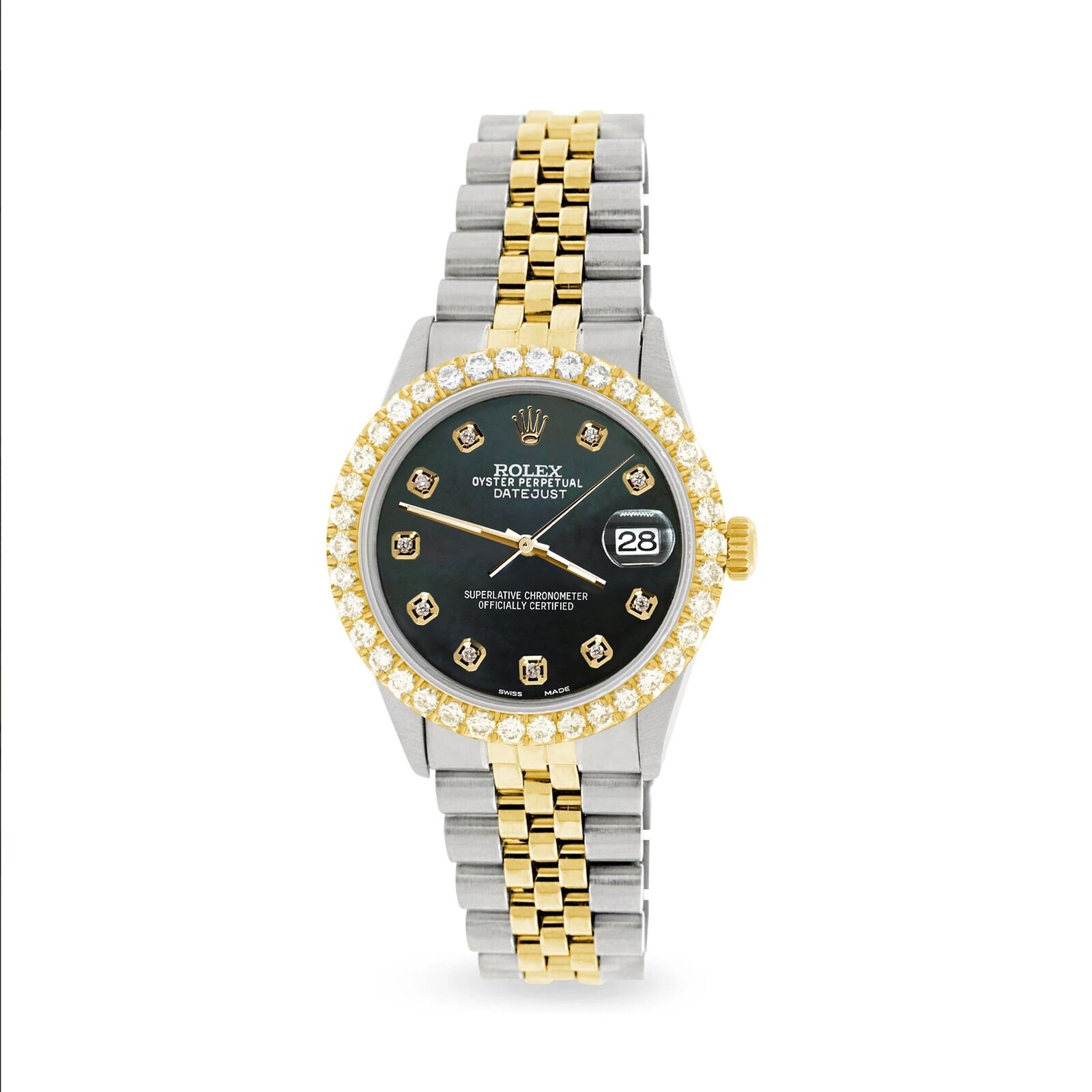 Rolex Datejust 36mm 2-Tone Watch 3.05ct Diamond Bezel/Black MOP Diamond Dial