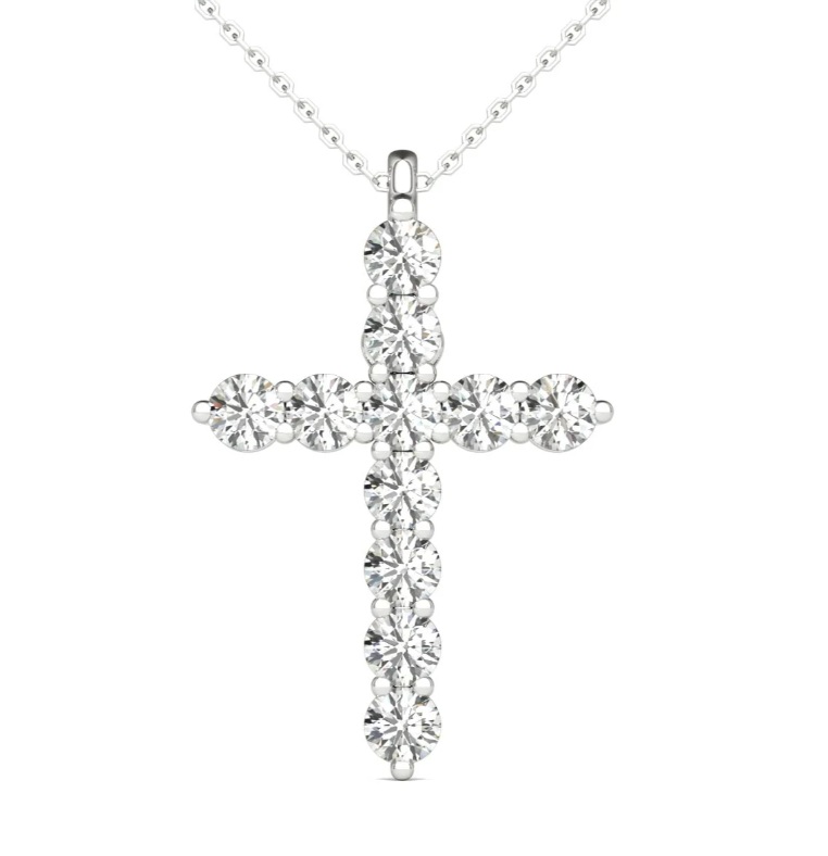 14K Hypoallergenic White Gold Natural Diamond Cross Pendant Necklace