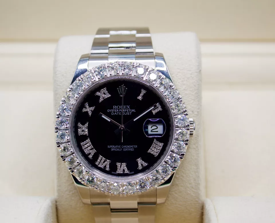 Rolex Datejust 41mm 116300 Custom 7ct Diamond Bezel & Dial Roman Oyster w. Box