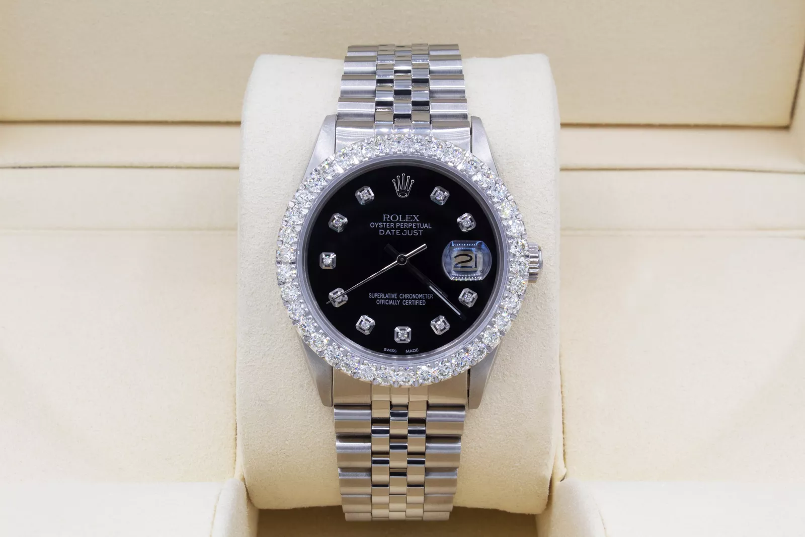 Rolex Datejust 36mm Custom 3ct Diamond Bezel & Black Dial Automatic Quickset